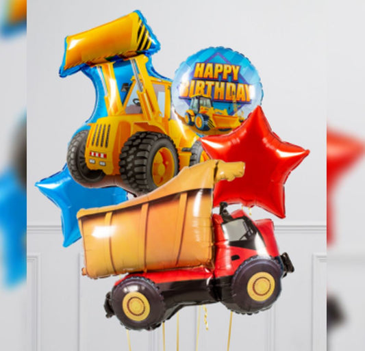 HBD Construction Zone Truck & Loader Balloon Bouquet