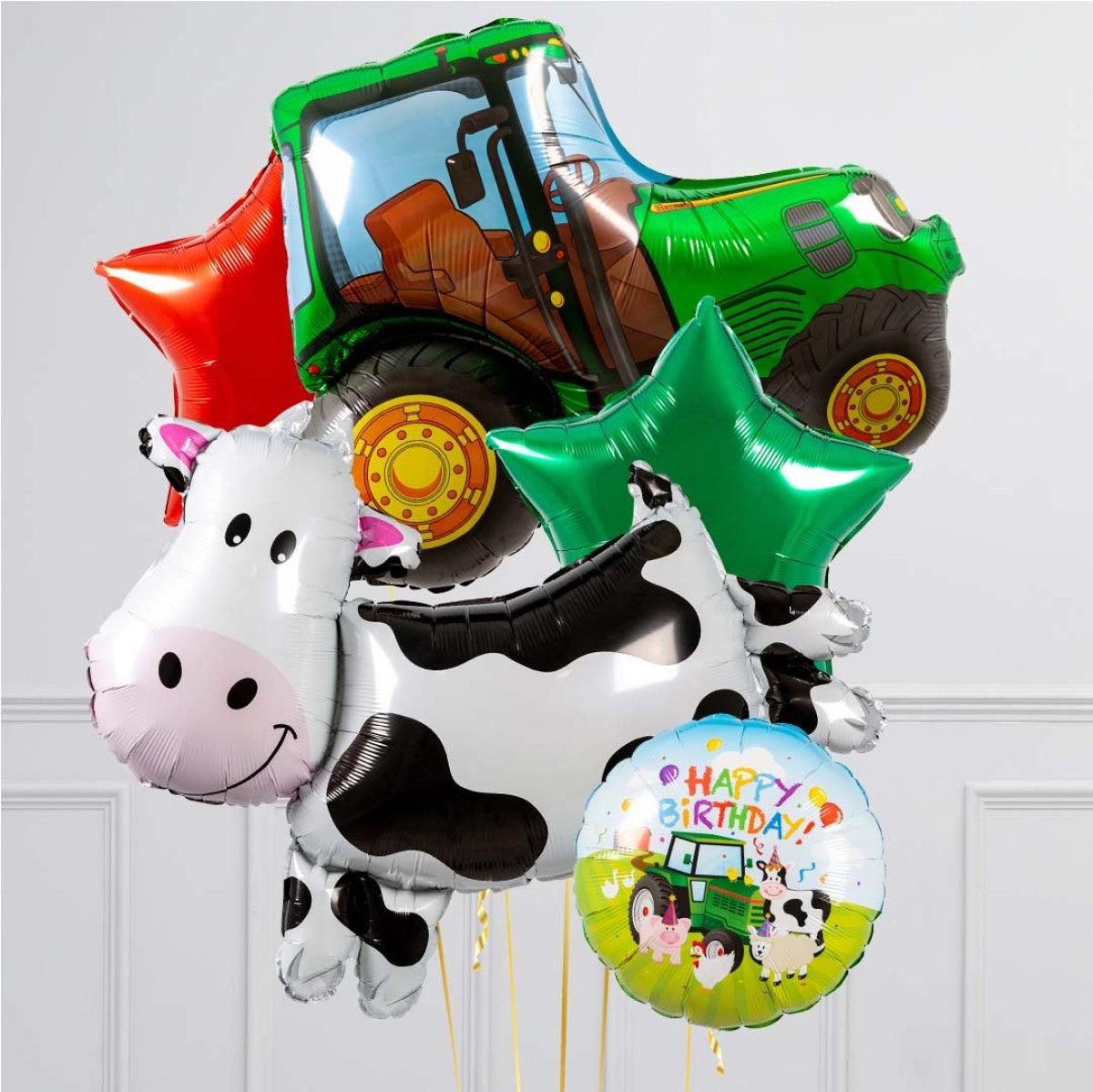 HBD Construction Road Roller Cow Balloon Bouquet