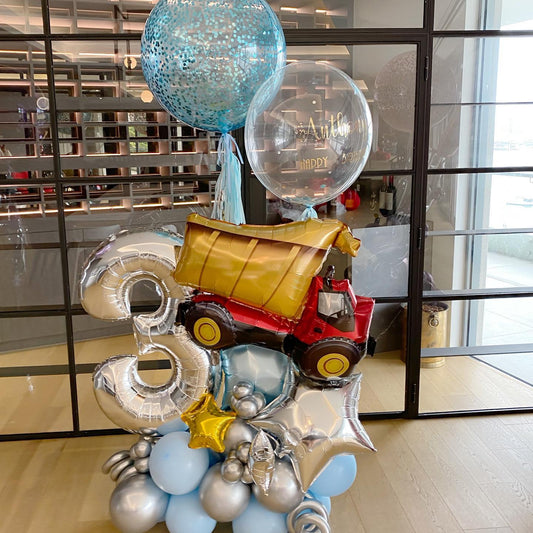 3rd Birthday Construction Truck Balloon Bouquet
