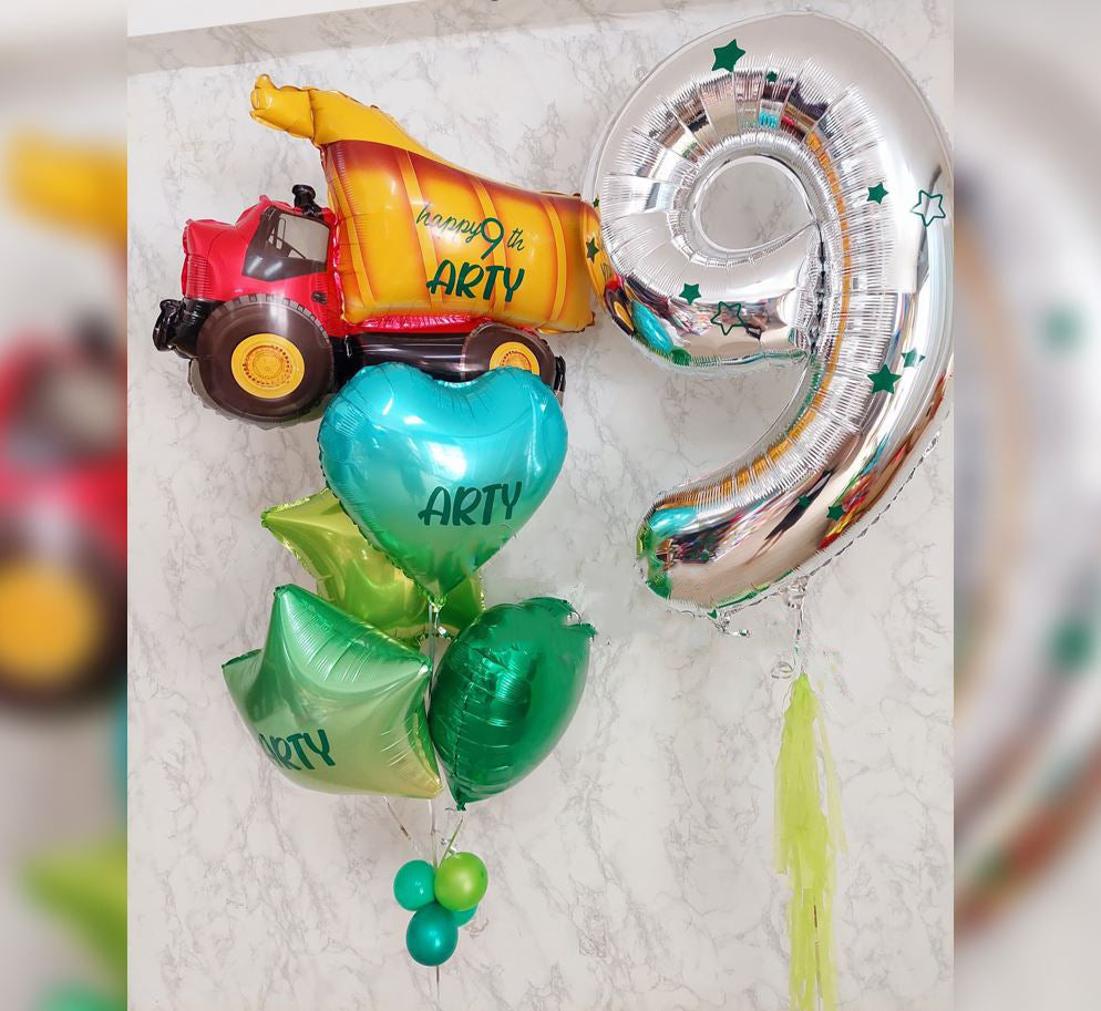 9th Birthday Construction Truck Balloon Bouquet