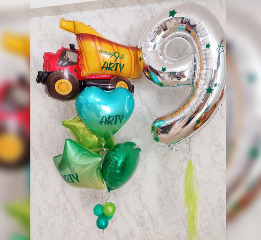 9th Birthday Construction Truck Balloon Bouquet