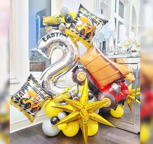 2nd Birthday Construction Truck Balloon Bouquet