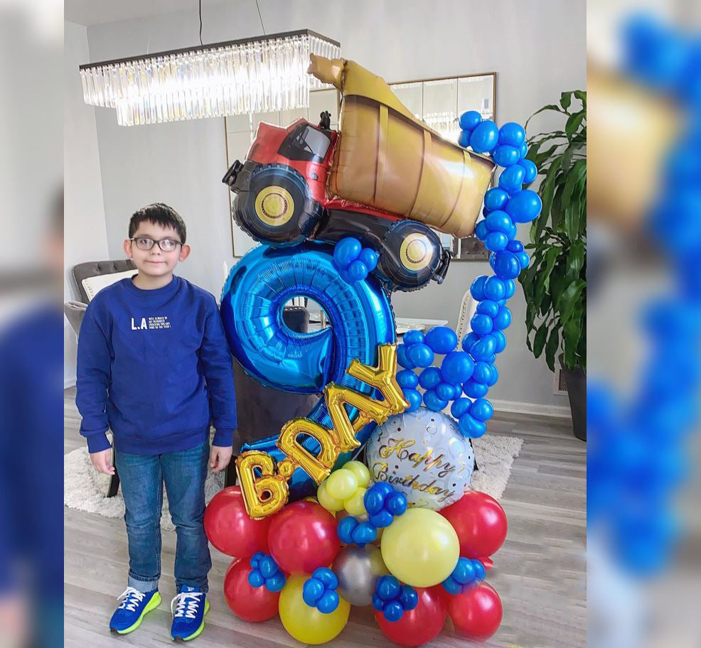 9th Birthday Construction Theme Cluster Balloon Bouquet