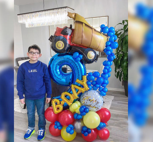 9th Birthday Construction Theme Cluster Balloon Bouquet