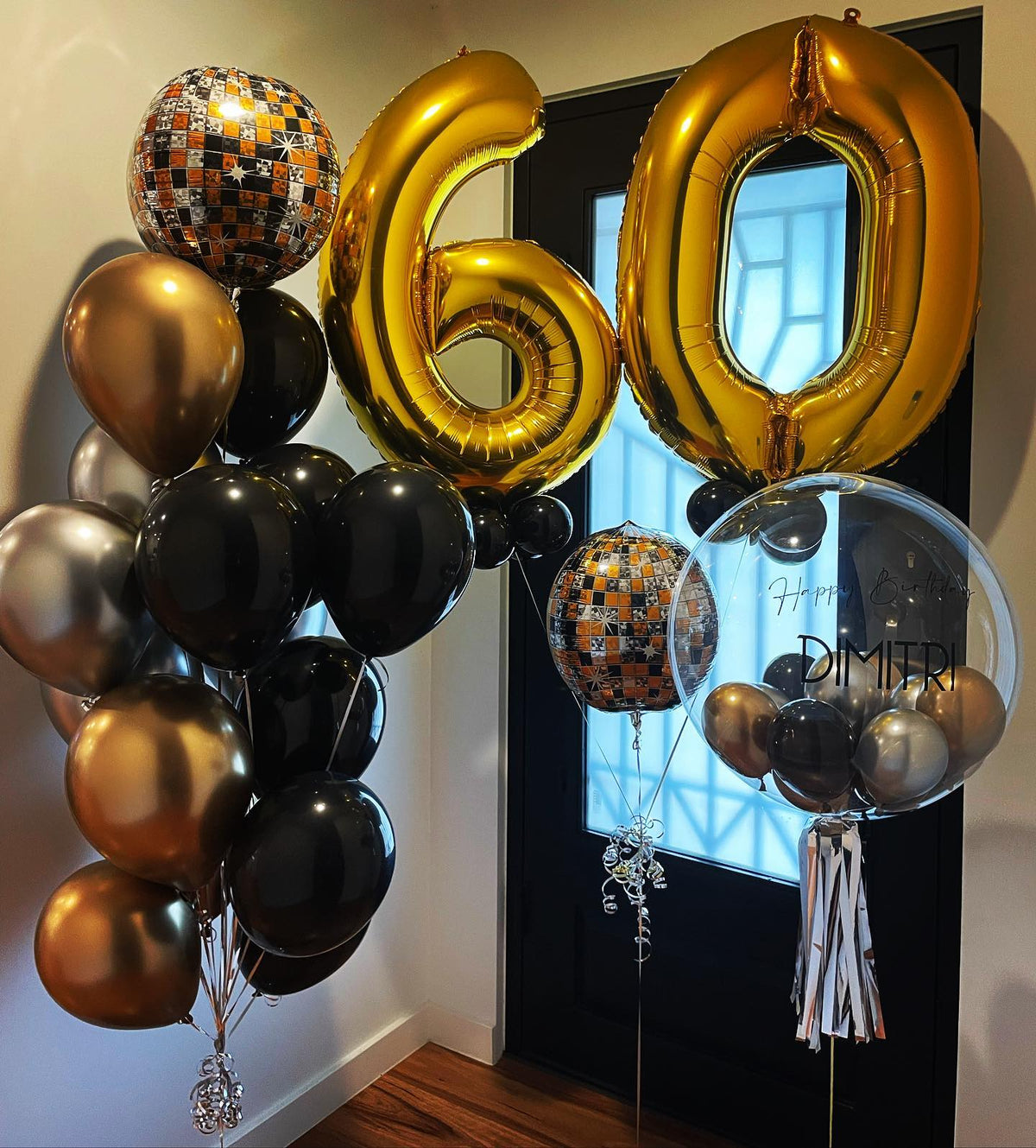 "60" Number Disco Latex Balloon Bouquet