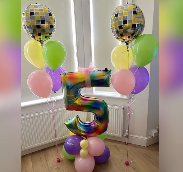 5 Number Rainbow Disco Balloon Bouquet
