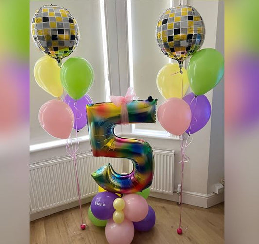 5 Number Rainbow Disco Balloon Bouquet