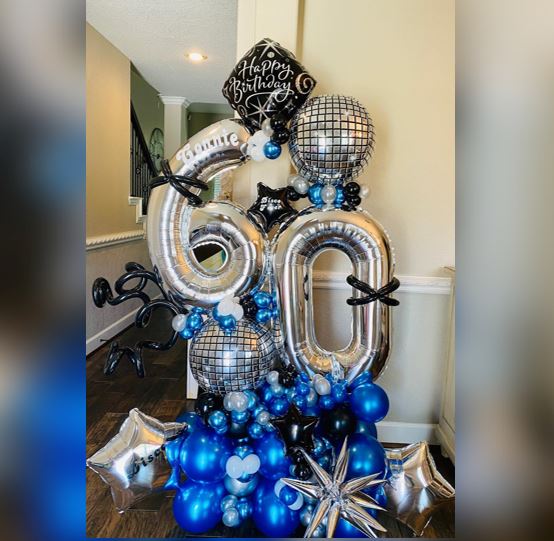 60 Number Silver Disco Balloon Bouquet