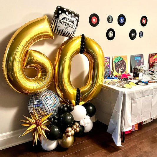 60 Number Happy Birthday Disco Balloon Bouquet