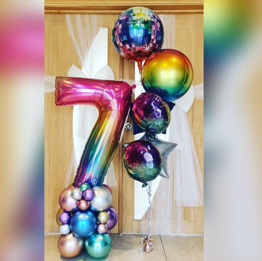 7 Number Rainbow Disco Balloon Bouquet