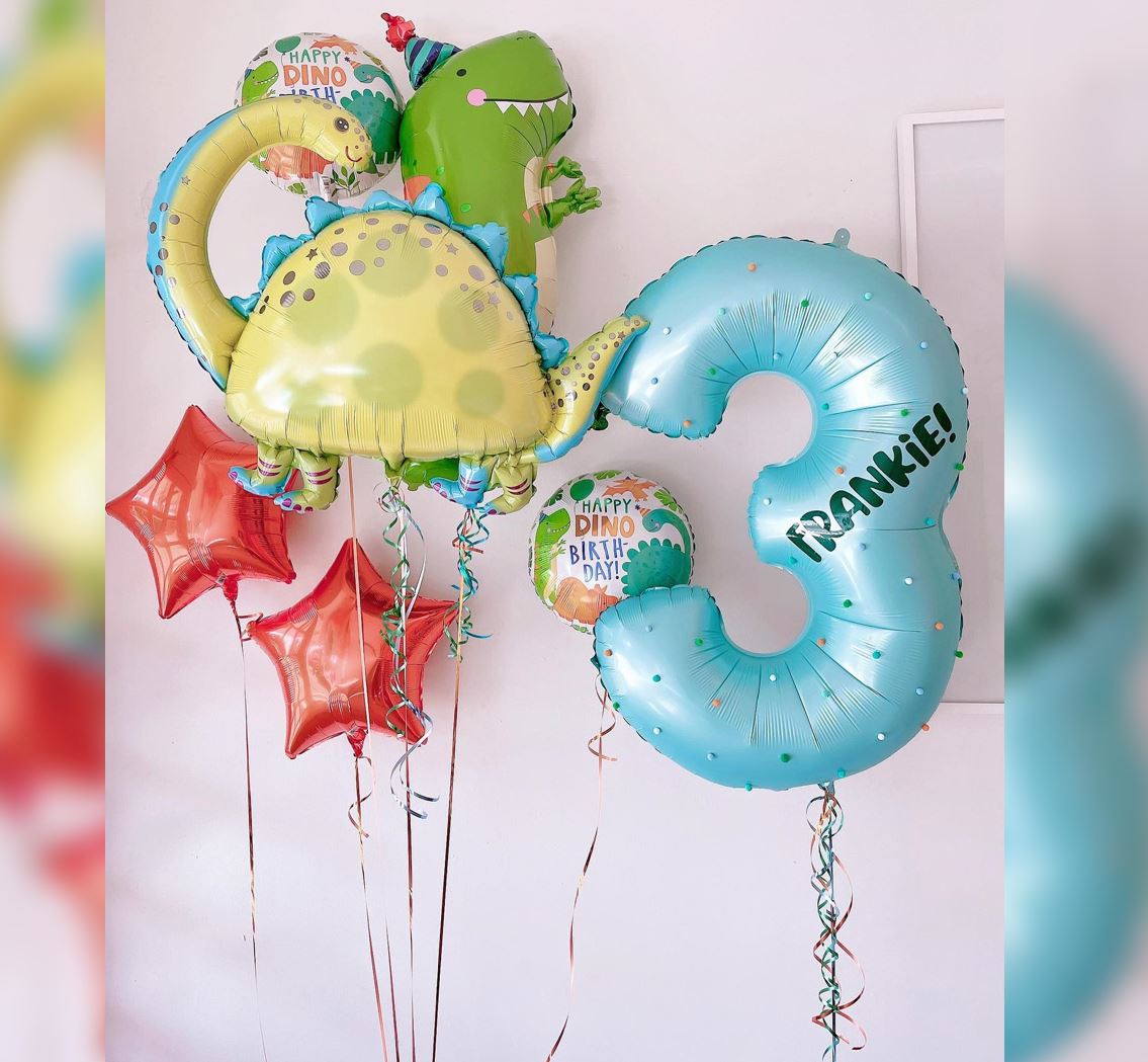 Dinomite T-Rex And Stegosaurus 3rd HBD Balloon Bouquet