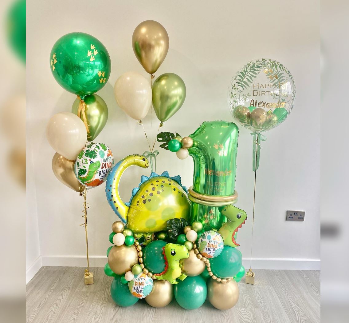 Stegosaurus 1st Birthday Bubble Balloon Bouquet