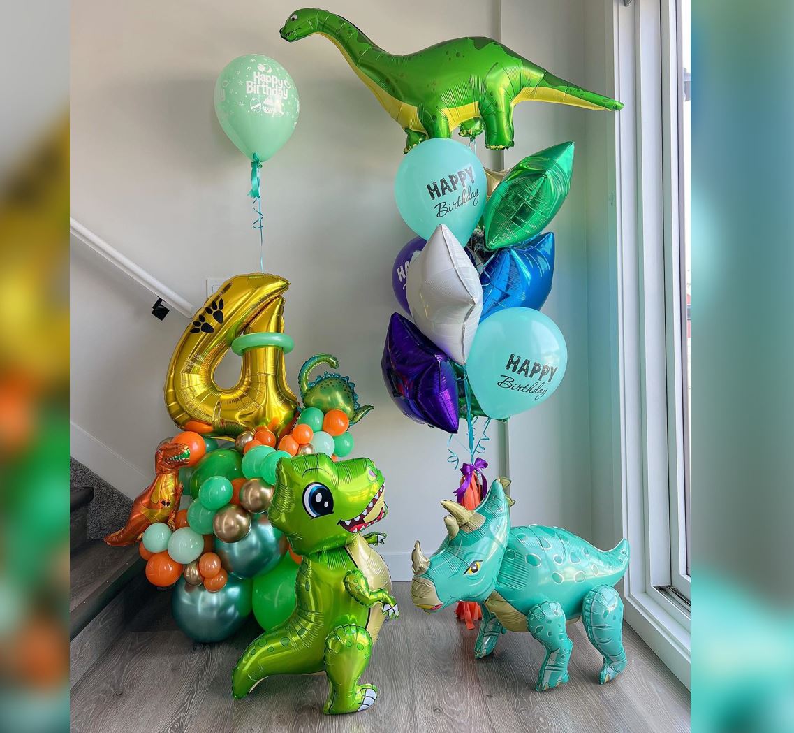 Dinosaur Theme 4th Birthday Balloon Bouquet