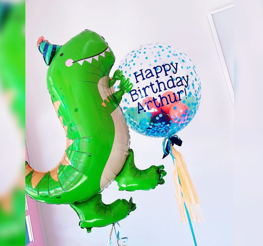Dinomite T-Rex HBD Bubble Balloon Bouquet