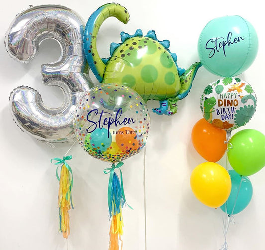 Stegosaurus Theme 3rd Birthday Bubble Balloon Bouquet