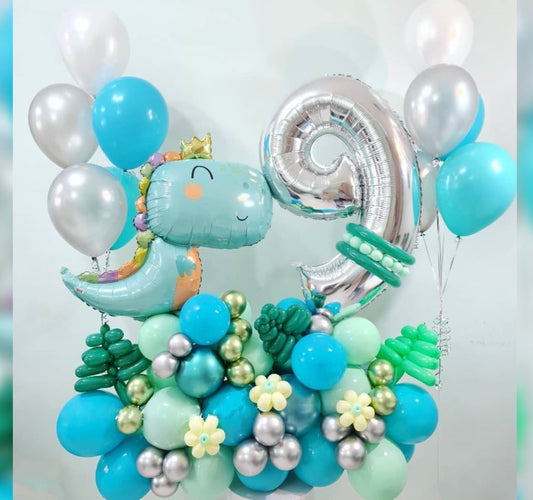 9th Birthday Babysaurus Theme Cluster Balloon Bouquet