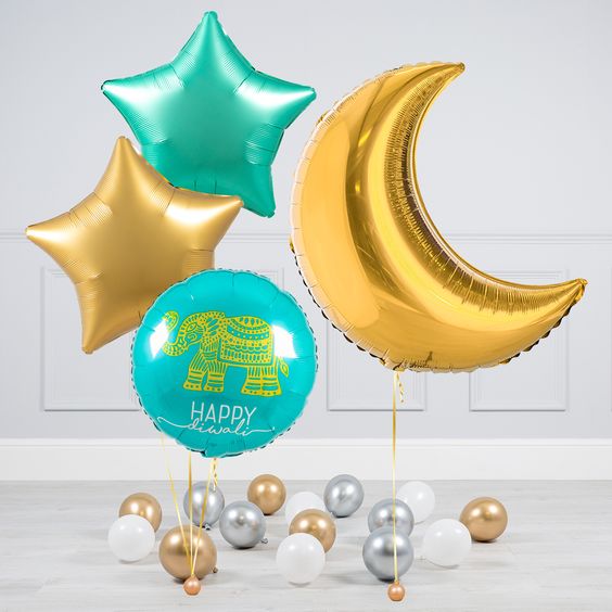 18" Happy Diwali Balloon with Star & Moon