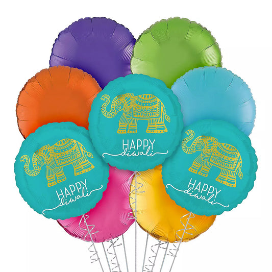 Happy Diwali Round Foil Balloon With Printed Elephant 