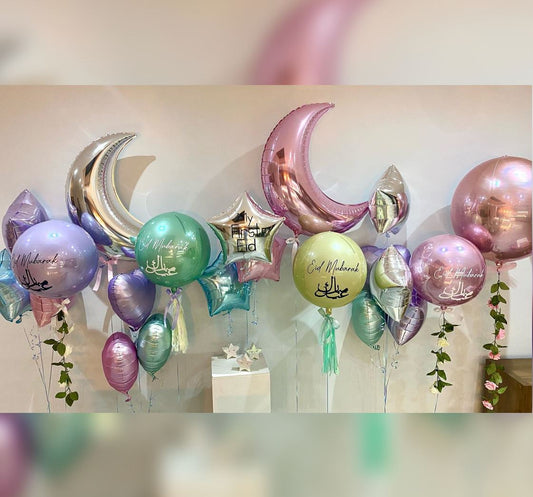 Crescent Moon And ORBz EID Mubarak Balloon Bouquet