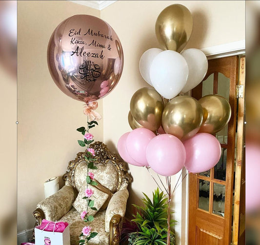 EID Mubarak Rose Gold ORBz Balloon Bouquet