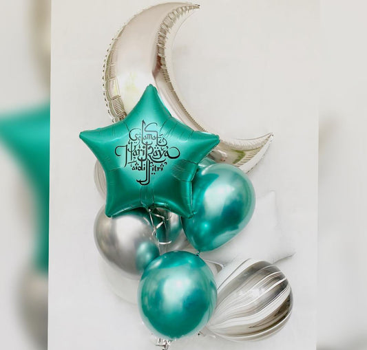 Silver Crescent EID Mubarak Balloon Bouquet