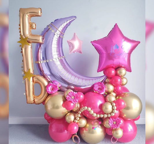 Crescent Moon Star EID Theme Cluster Balloon Bouquet