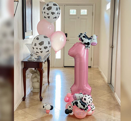 1st Birthday Girl Holstein Cow Balloon Bouquet