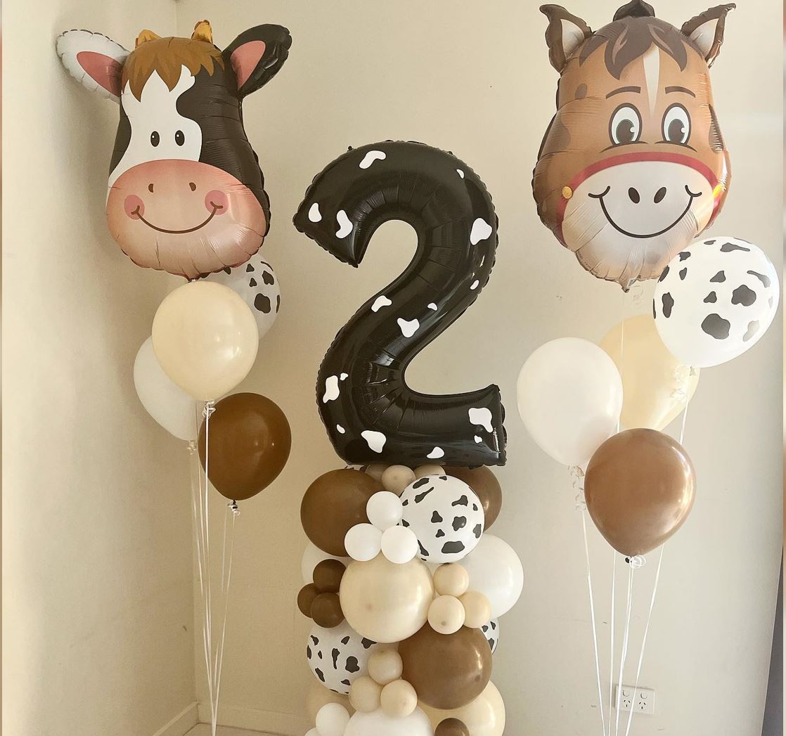 2nd Birthday Holstein Cow & Horse Balloon Bouquet