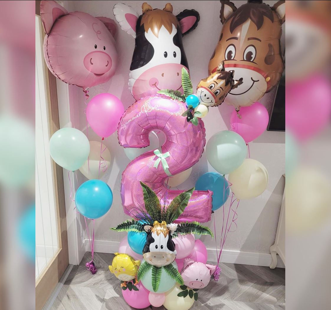 2nd Birthday Girl Farm ANimals Balloon Bouquet
