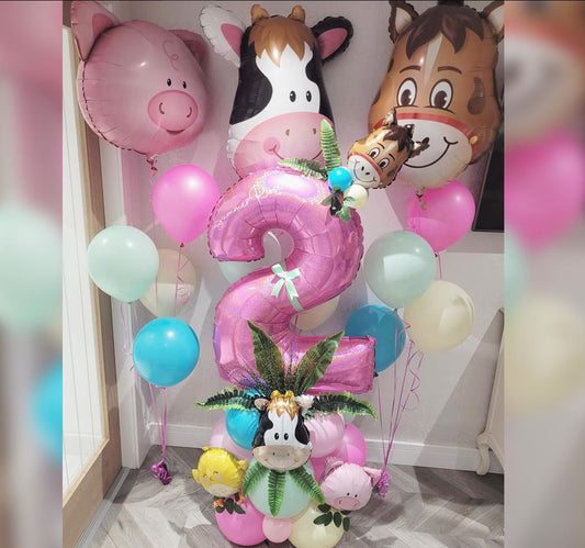 2nd Birthday Girl Farm ANimals Balloon Bouquet