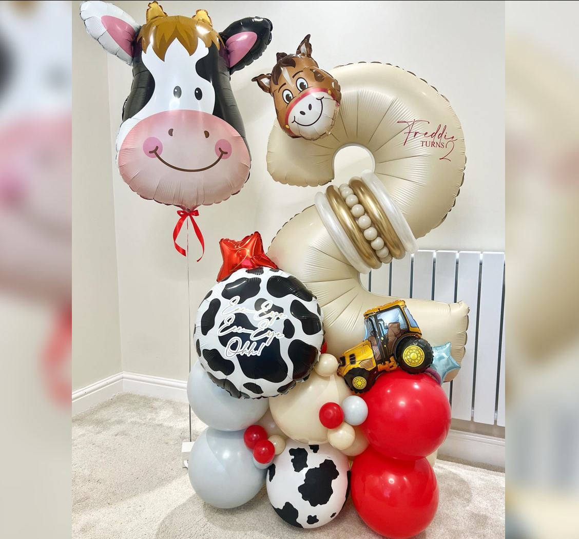Holstein Cow Theme 2nd Birthday Balloon Bouquet
