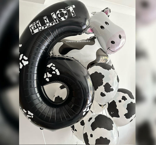 6th Birthday Supershape Holstein Cow Balloon Bunch