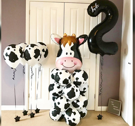 Holstein Cow Theme 2nd Birthday Cluster Balloon Bouquet