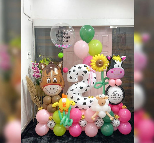 Holstein Cow And Horse Theme 2nd Birthday Cluster Balloon Bouquet