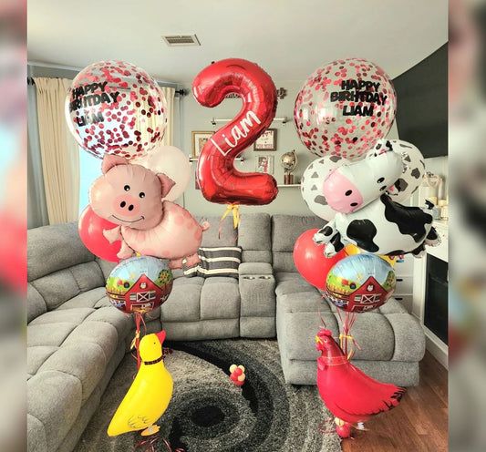 2nd Birthday Farm Animals Theme Balloon Bouquet