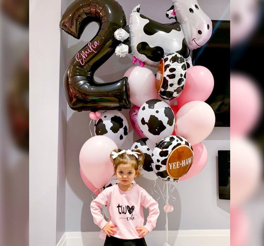 2nd Birthday Supershape Holstein Cow Balloon Bouquet