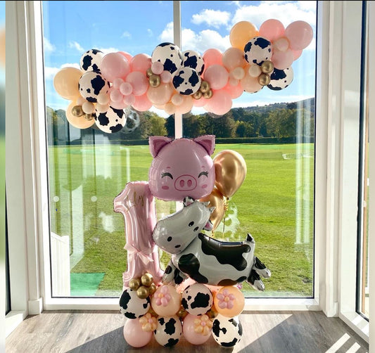 1st Birthday Holstein And Piggy Cluster Balloon Bouquet