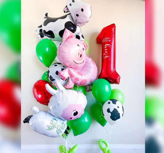 1st Birthday Boy  Holstein And Piggy Balloon Bouquet