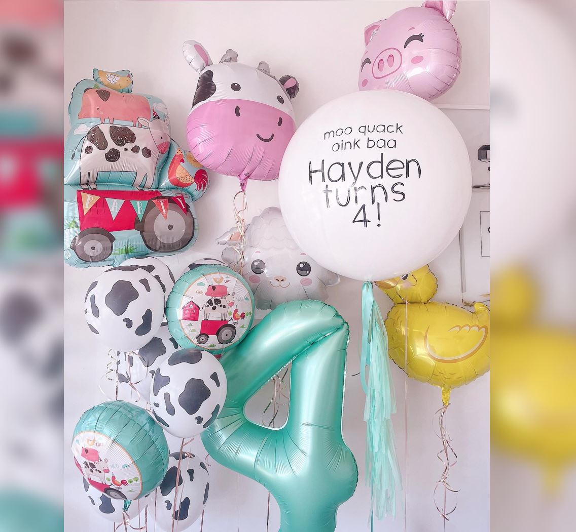 Playful Pig And Barnyard Birthday Balloon Bouquet