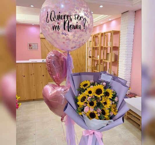 Heart And Bubble Flowers Balloon Bouquet