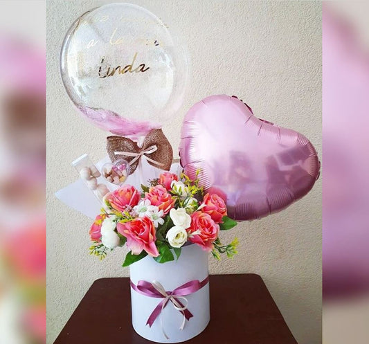 Bubble Balloon And Heart Flower Bouquet