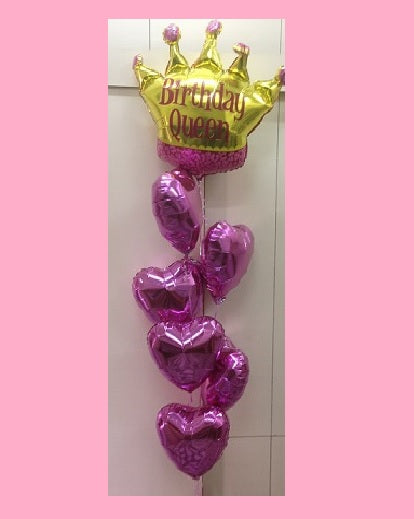 Party Balloon Birthday Queen With Pink Hearts Helium Balloons Bouquet