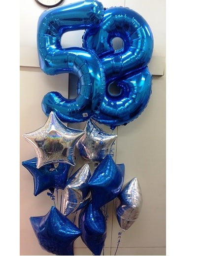 Party Balloon Blue No.58 Birthday with Stars Helium Balloons Bouquets