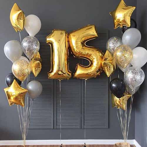 Party Balloons SuperShape Number 15 with Gold Star Balloon Bouquets