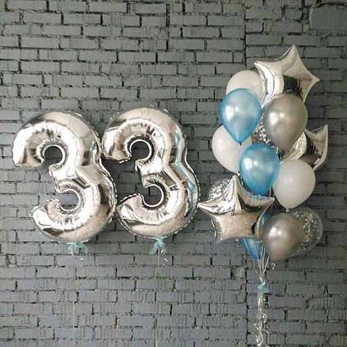 Party Balloons 33th Birthday & Silver Star Balloon Bouquets
