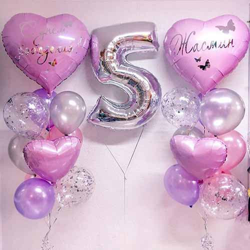 Party Balloons Pink Heart with Number Balloon Bunch