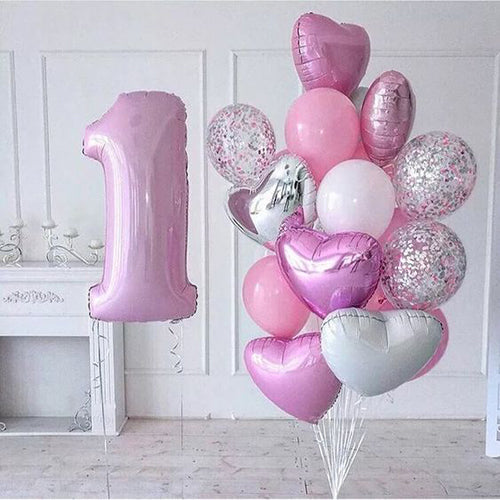 Party Helium Balloon 1st Birthday Pink &amp; Silver