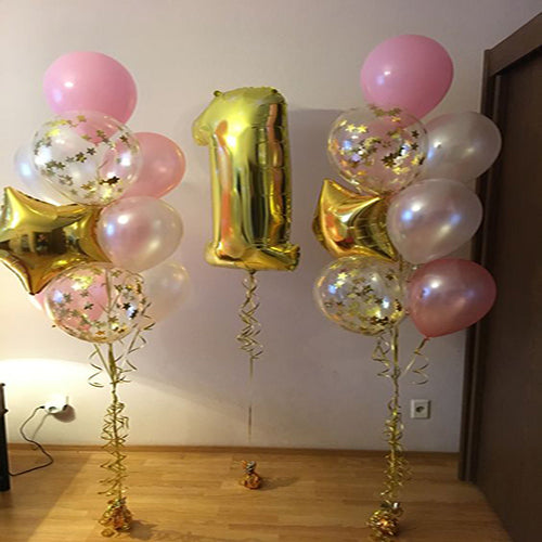 Party Balloon 1st Birthday with Confetti Gold