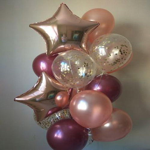 Party Balloons Rose Gold Stars with Confetti Balloons