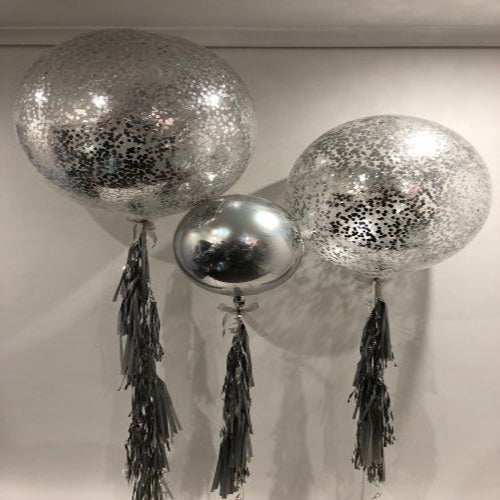 Party Balloon Elegant Silver Orbz and Confetii  Balloons